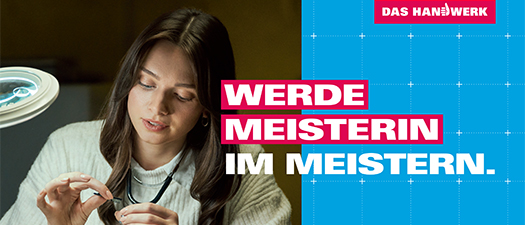 Kampagnenplakat des Deutschen Handwerkskammertags, auf dem eine Hörakustikerin bei der Arbeit abgebildet ist