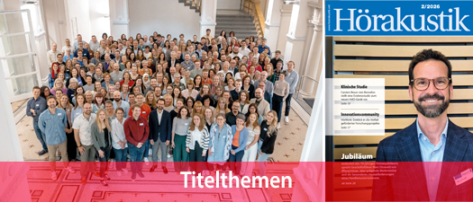 Bildbeschreibung: Team von iffland.hören und Titelseite der Zeitschrift Hörakustik mit Marc Osswald, Geschäftsführer von iffland.hören.