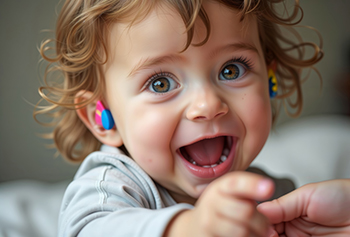 Bildbeschreibung: Kleines Kind mit Hörgerät.