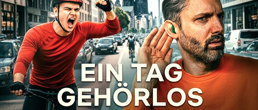 Auf dem Foto ist ein Screenshot des Reels zu sehen. Joseph DeChangeman hält sich eine Hand hinters Ohr und hinter im kommende brüllend ein Fahrradfahrer angeradelt.